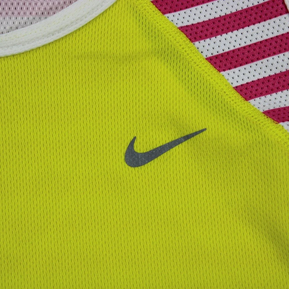 Nike Dri-FIT Womens Tank Top Neon Yellow Pink Striped Racerback Running Small